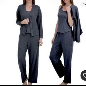 Live2Lounge Women's 3 Piece Textured Cable Knit Lounge Set Tan Navy NEW